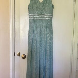 Gorgeous seafoam and light, silver delicate metallic full length gown